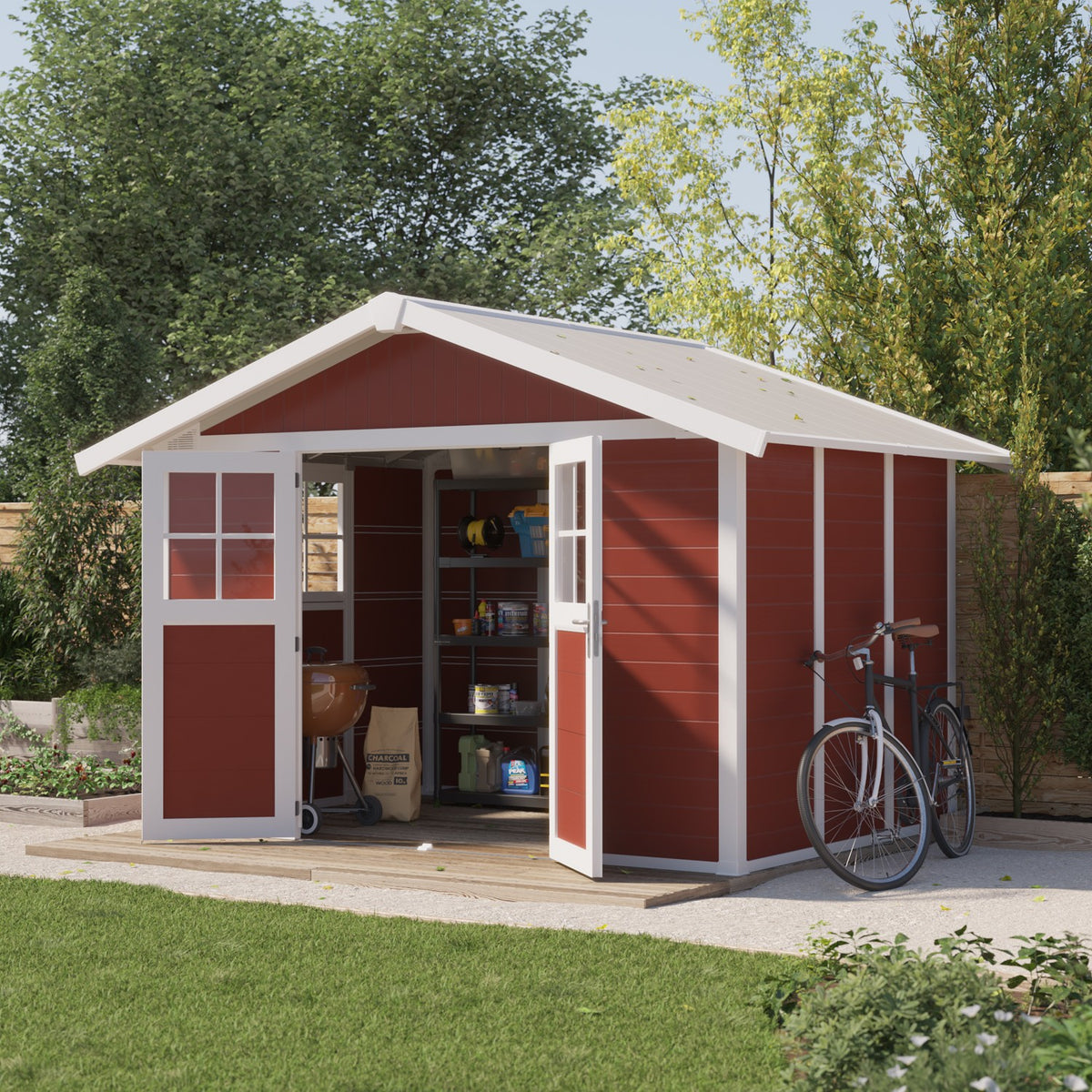 Abri de jardin 7,5 m² PMMA rouge Déco