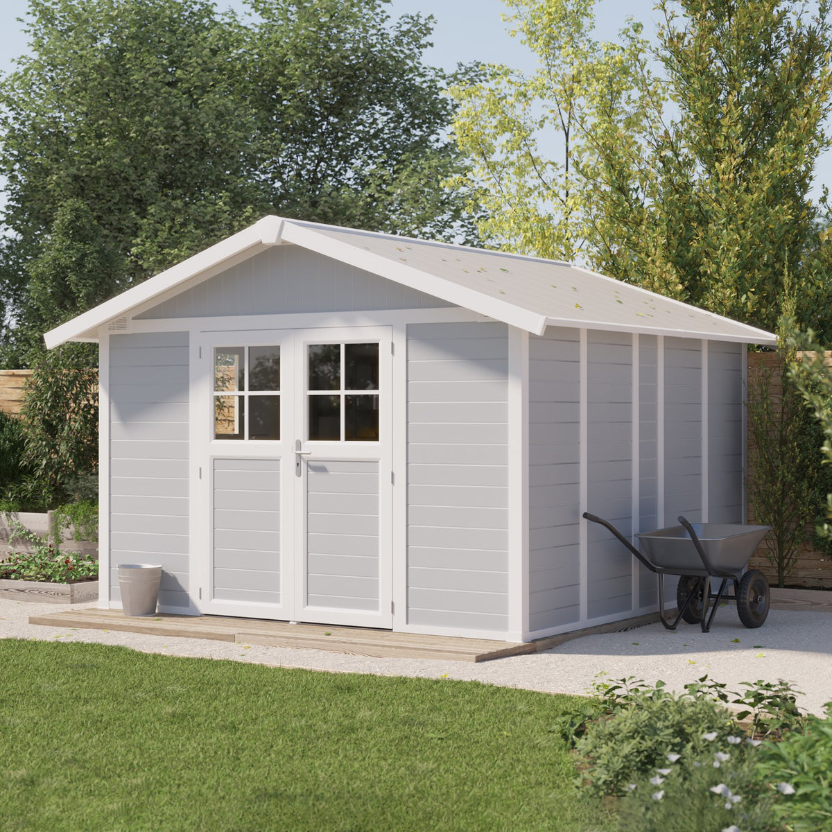 Abri de jardin 11 m² gris clair Déco