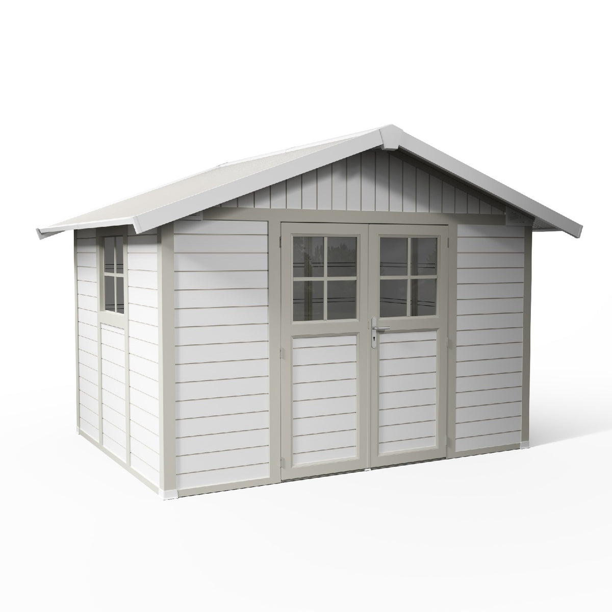 Abri de jardin 7,5 m² blanc - gris_vert Déco