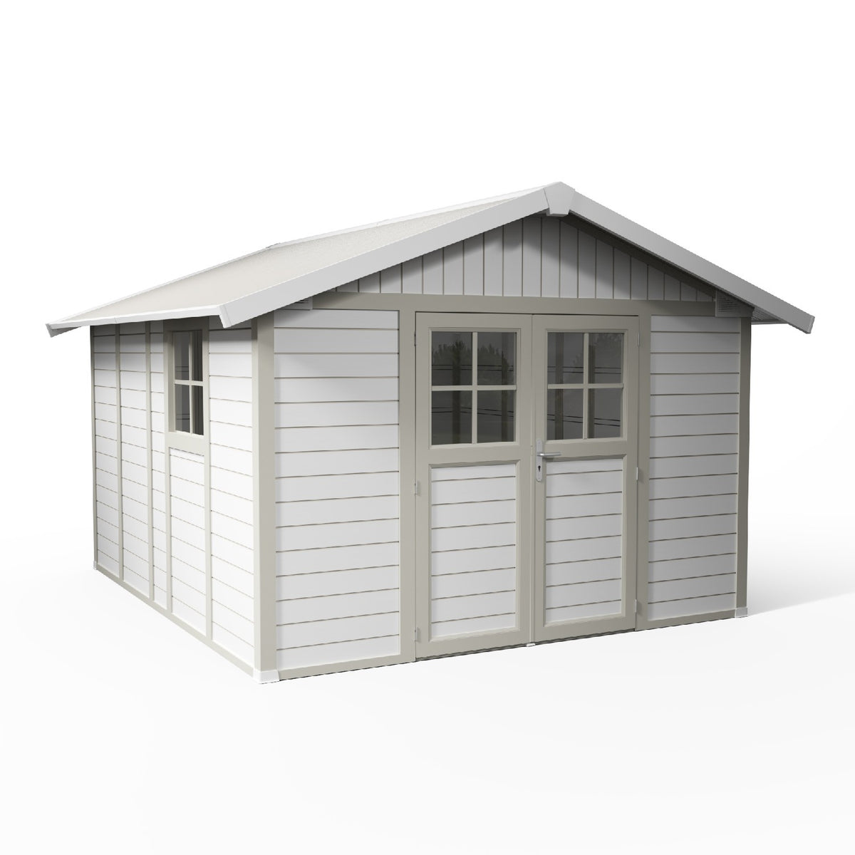 Abri de jardin 11 m² blanc-gris_vert Déco